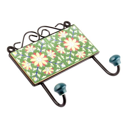 Forest Green Yellow Sunflower Ceramic Tiles Hooks